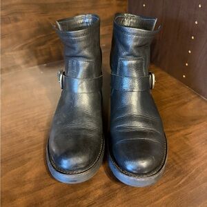 Frye Black Leather Ankle Booties with Minimalist Design